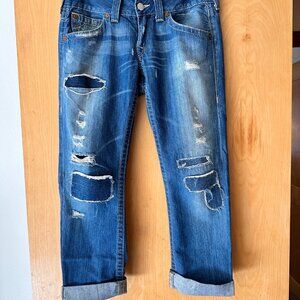 True Religion Low Rise Ripped Jeans